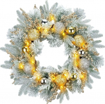 YULETIME 24" j&otilde;ulup&auml;rg, kunstlik p&uuml;hade p&auml;rg koos pallide, marjade, lehtede, kuuseoksade, lumiste m&auml;nnin&otilde;eltega (kuldne pall) (ilma tuledeta)