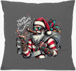 Huuraa Kissen Cooler Weihnachtsmann Merry Christmas 40x40cm mit F&uuml;llung Steel Grey Baumwolle Dekokissen Geschenkidee
