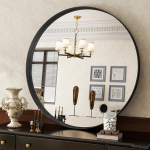 Koonmi Luxury Mirror Round 81 cm, Must s&uuml;gav raam &uuml;mmargune vannitoa peegel, seinapeegel &uuml;mmargune musta harjatud metallist raamiga vannitoa, elutoa, sissep&auml;&auml;su seinakaunistuseks