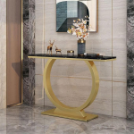 Verdickter Marmor-Konsolentisch mit Kreismetallbasis, Hochtemperaturgestrichenem Rahmen und Moderner Oberfl&auml;che f&uuml;r Eingang, Wohnzimmer und Foyer(Black+Gold,100cm/39.4")