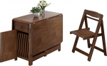5 tk Drop Leaf Table Set with Wheels & Drawer Solid Wood Kitchen Island Table & Chairs Space-Saving Extendable Table for Small Spaces / Laiendatav laud v&auml;ikestesse ruumidesse