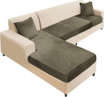 Sektsiooniline diivanikate Sametist eraldi diivanipadjad L kuju pehme veniv diivanikate koos 2 padjakattega vasakule/paremale Chaise Longue'ile (3 istekohta + 1 Chaise, oliiviroheline) 4 pakki