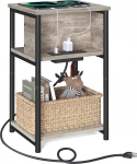 VASAGLE Beistelltisch mit Ladestation, 3-st&ouml;ckiger Beistelltisch mit USB-Anschl&uuml;ssen und Steckdosen, Nachttisch f&uuml;r Wohnzimmer, Schlafzimmer, 11,8 x 13,4 x 22,8 Zoll, Steck-Serie, Greige und Schwarz