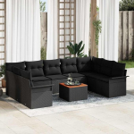 10-teiliges Gartensofa-Set Schwarz Creme aus Poly-Rattan - Modernes Outdoor-Sofa-Set als Gartenm&ouml;bel-Set