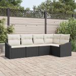 Gartensofa-Set 5-teilig schwarz wei&szlig; Poly-Rattan Outdoor-Sofa-Set mit Kissen f&uuml;r Garten und Terrasse