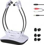 SIMOLIO Dual 2,4 GHz digitaalne TV kuulmiss&uuml;steem, traadita k&otilde;rvaklapid telerite ja muusikas&uuml;steemide jaoks koos vahetusakuga, TV juhtmevabad k&otilde;rvaklapid eakatele, k&otilde;rvaklapid, optilised, RCA, AUX, TV