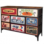 AKTIVE Max Home mitmeotstarbeline magamistoa kapp, retro ja vintage graafika, 8 kerget kangast sahtlit, 103 x 30 x 77 cm, terasraam, puidust pealispind, &ouml;&ouml;kapid, elutoa m&ouml;&ouml;bel (18403)