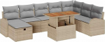 Rantry 9-teiliges Garten Sofa Set mit Kissen Beige Poly Rattan Gartenlounge Model3359983