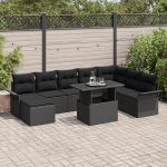 9-teiliges Garten-Sofaset mit Kissen in Schwarz aus Poly-Rattan Gartenlounge Model3348339