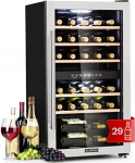 Klarstein Wine Refrigerator, Drinks Fridge Slim, Fridge with Glass Door, Drinks Refrigerators Freestanding, Wine Fridge Small, Wine Refrigerators 2 Zones, UV Protection, 5-22&deg;C, 29 Bottles