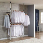 Cocoarm Telescopic Wardrobe System Wardrobe with Crossbars, Height and Width Adjustable for Bedroom, 2 Barres