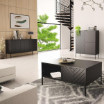 Lomadox Living Room Set 3-Piece Living Room Cabinet Living Room Furniture Living Room Cabinets Modern in Black Matt with Milled Fronts