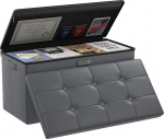 DocSafe Ottoman Bench with Lock Fireproof Foldable Storage Bench Footrest Stool Storage Box with Storage Safe for Important Documents Waterproof Leather 30 Inch Ottoman