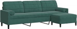 3-Sitzer-Sofa Dunkelgr&uuml;n - Bequem, Robust, mit Fu&szlig;hocker - Wohnzimmer, Leseecke, Fernsehsofa Model3278279