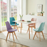 LafeuR S&ouml;&ouml;gitoa komplekt 4 tooliga, 4 s&ouml;&ouml;gitooli ja ristk&uuml;likukujuline k&ouml;&ouml;gilaud S&ouml;&ouml;gitoa r&uuml;hm elutoa k&ouml;&ouml;gi kontorisse (valge laud + m&uuml;ndiroheline ja t&uuml;rkiissinine ja suitsu roosa ja lilla tool)