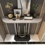 Schwarzer Konsolentisch mit U-f&ouml;rmiger Basis, moderner Flurtisch, Eingangstisch, Sofatisch aus Kunstmarmor zur Dekoration und Organisation (Farbe: Grau, suurus: 120 cm)