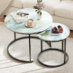 Garden 4 you Nesting Couchtisch, 59,9 cm runder Couchtisch 2er Set, Holz Nisttisch Set f&uuml;r mit Metallrahmen, Beistelltische f&uuml;r Wohnzimmer, Schlafzimmer, Balkon, Blau