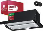 LEVIVO A+++ lameekraaniga 60-90 cm ringlus- ja v&auml;ljat&otilde;mbe&otilde;hk 400 m&sup3;/h, sisseehitatud pliidikupu 2 aktiivs&ouml;e filtriga, 2-4 rasvafiltrit, 2 taset, LED-valgus, pliidikupu 60-90 cm, pliidikupu 60-90 cm