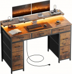 HLONONE laud 8 sahtliga, arvutilaud 2 pistikupesa ja 2 USB-laadimispesaga, kontorilaud LED- ja monitori alusega, arvutilaud kontorisse, elutuppa, 120 x 50 x 74 cm, Pruun