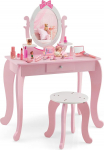 DREAMADE 2-in-1 laste riietuslaud koos tugitooli ja eemaldatava peegliga, puidust laste meigilaud, kosmeetikalaud, printsessi riietuslaud koos sahtliga lastele t&uuml;drukutele