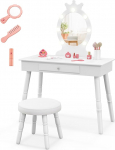 LIFEZEAL laste riietuslaud LED-peegliga, printsessi riietuslaud 7 LED-iga, 3 valgusv&auml;rvi, laste riietuslaud koos pehmendusega tooliga t&uuml;drukutele vanuses 3-7 aastat (valge)