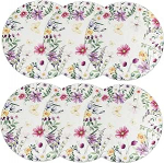 FUNOMOCYA 6 St&uuml;ck Teiliges Rundes Platzdeckchen Leinen mit Floralem Muster Waschbar und Pflegeleicht Hitzebest&auml;ndig Elegante Tischsets f&uuml;r K&uuml;che Esszimmer Familie und Alltag