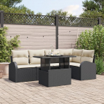 Rantry 6-teiliges Garten-Sofa-Set mit Kissen Schwarz Poly-Rattan Gartenlounge Model3348643
