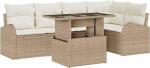 6-teiliges Garten Sofa Set mit Kissen Beige Poly Rattan, 2-Sitzer Garten Sofa mit Stauraum & Kissen Beige Poly Rattan Gartenlounge Model3357384