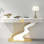LIMENQIN konsoollaud mit 2 Schubladen, Langer Flurtisch, Konsolentisch for Flur, Metallgestell, Moderner diivan Beistelltisch, Schieferplatte(Gold A,140cm/55in)