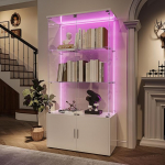 Klaasist vitriinkapp koos l&auml;bipaistva vitriinkapi m&ouml;&ouml;bliga elutuppa, 4 uksega ja 3 tasandiga kollektsioonikapp koos LED-valgusribaga kollektsioonitarvete jaoks, 79 x 35 x 164 cm (4 ust, 3 tasandit).