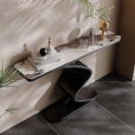 Konsolen-Eingangstisch, Sofatisch f&uuml;r Wohnzimmer, Aufbewahrungsregal mit gewelltem Edelstahlboden und gesinterter Steinplatte