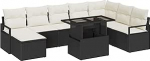 9-Teiliges Garten Diivan Set mit Kissen Schwarz Poly Rattan, 2-Sitzer Garten Sofa mit Kissen Schwarz Poly Rattan Gartenlounge Model3348873