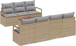 8-teiliges Garten-Sofa-Set mit Kissen Beige Poly Rattan Akazie Gartenlounge Model3356334