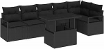 7-teilige Garten Sofa Set mit Kissen Schwarz Poly Rattan, 2-Sitzer Garten Sofa mit Kissen Schwarz Poly Rattan Gartenlounge Model3348839
