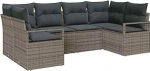 6-teiliges Garten Sofa Set mit Kissen Grau Poly Rattan, 2-Sitzer Garten Sofa mit Kissen Grau Poly Rattan Gartenlounge Model3346519