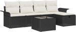 6-teiliges Garten Sofa Set mit Kissen Schwarz Poly Rattan, 2-Sitzer Garten Sofa mit Stauraum & Kissen Schwarz Poly Rattan Gartenlounge Model3360198