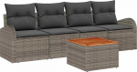 5-teiliges Garten Sofa Set mit Kissen Grau Poly Rattan Akazie, 2-Sitzer Garten Sofa mit Stauraum & Kissen Grau Poly Rattan Gartenlounge Model3356179