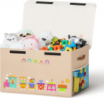 bemece Children's Storage Box, Foldable Toy Box with Lid, Toy Box, Play Box for Children, Children's Room and Living Room, 80 L - 66 x 33 x 40 cm (Trains)