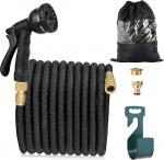 Flexible Garden Hose with 8 Functions Garden Hand Shower Flexible 3/4 Inch & 1/2 Hose Hook Storage Bag Water Hose for Garden, Pet, Car Wash, Black, 15 m - 50 ft