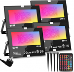 ChangM RGB LED valgustusvalgusti v&auml;ljas koos kaugjuhtimispuldiga Objekti valgustus pakett 4 50 W LED valgustusvalgusti IP66 veekindel LED valgustusvalgusti aia meeleolu valgustid