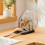 Kitchen Utensils Rest with Drip Pad, Cooking Spoon Rest with Lid Holder, Heat Resistant Double Layer Pot Lid Holder Stand, Worktop Organiser Rack for Cooking Tools, Cutlery Tray Shelf