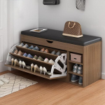 2 Tier Shoe Bench with Padded Seat Cushion, Modern Multifunctional Storage Benches for Entryway, Hallway, Living Room, Bathroom