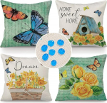 Cirzone Veekindel padjakate 45 x 45 cm Dekoratiivne &otilde;uepadi Veekindel hingav lilled ja liblikad padjakate diivanipadja jaoks aias v&auml;ljas pakend 4-st komplektist