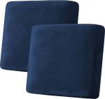 H.VERSAILTEX Velvet Stretch Couch Cushion Cover, Plush Cushion Slipcover for Chair Two-Seater Sofa Furniture Protector Seat Cushion Sofa Cover (2 Pieces, Large Sofa Cushion Covers, Navy Blue)