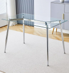 Hallowood Furniture Cullompton Glass Dining Table with Sturdy Chrome Metal Legs, Rectangular Table for 4-6 Seater Dining Room Kitchen Cafe Glass Desk for Office (120x70cm)