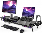 Fenge Dual Monitor Stand koos s&uuml;learvuti hoidja, telefoni hoidja, k&otilde;rvaklappide hoidja, 2 taset, suur multifunktsionaalne arvutiekraani statiiv, 108 x 23.5 x 14.5 cm (must)