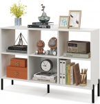 HOMASIS raamaturiiul 6 kuubikuga, kuubikriiul reguleeritavate riiulite ja metalljalgadega, puidust seisev riiul, hoiuriiul, ruumi s&auml;&auml;stev, raamaturiiul elutuppa, 120 x 35 x 79,5 cm (valge)