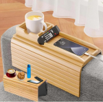 Naturebuz 2-in-1 Sofatablett aus Holz mit abnehmbarem Tablett, Bambus-Armlehnentisch, rutschfest, f&uuml;r Tassen, Fernbedienungen, Flaschen, Lebensmittel, Getr&auml;nke und Telefone