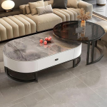 2 &uuml;mmarguse kohvilaudade komplekt, k&uuml;ljelauad, kiltkivist ja karastatud klaasist laud, kohvilaud, 2 sahtlit, sileda servaga, elutuppa, magamistuppa (E, 100 + 70 cm / 39.3 + 27.5 tolli)