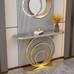 Marmor-Konsolentisch, Moderner Diivan- und Console Table, Console Table Eingangstisch f&uuml;r die Inneneinrichtung mit Metallrahmen, f&uuml;r Das Wohnzimmer zu Hause(Gold+Gray,150cm/59in)